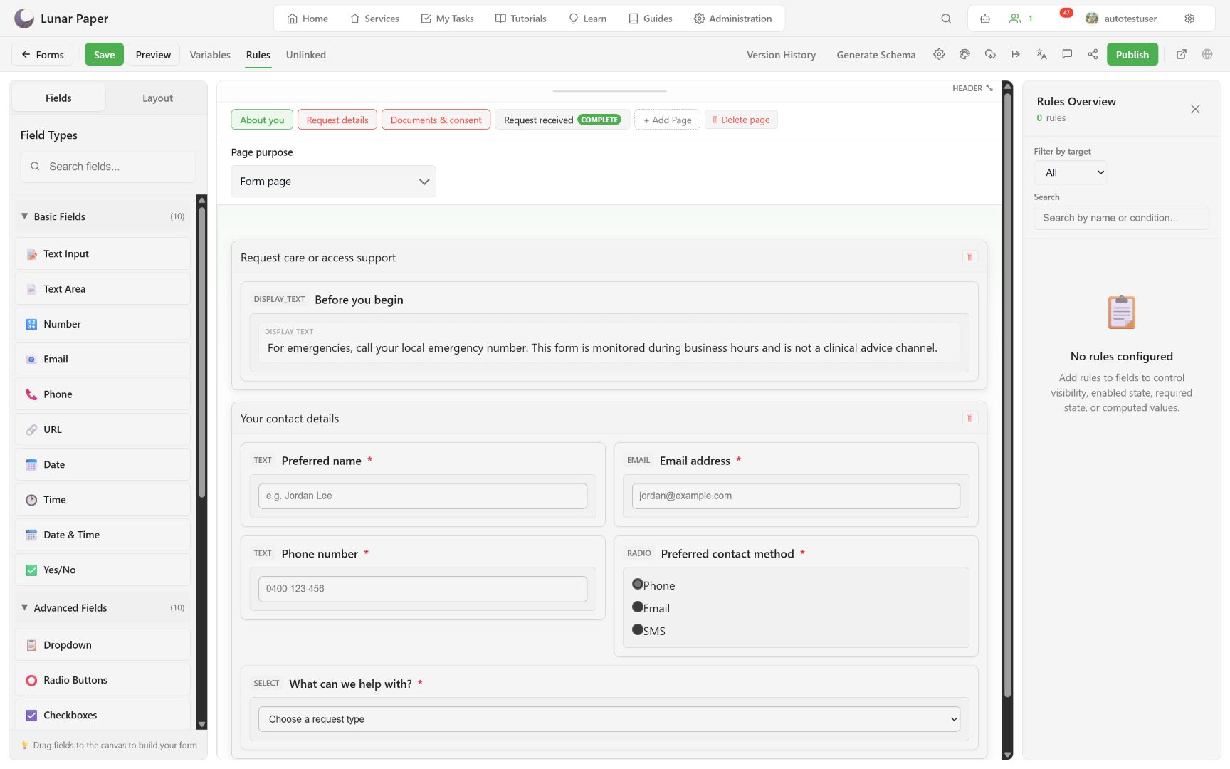 Rules overview with target filter and search