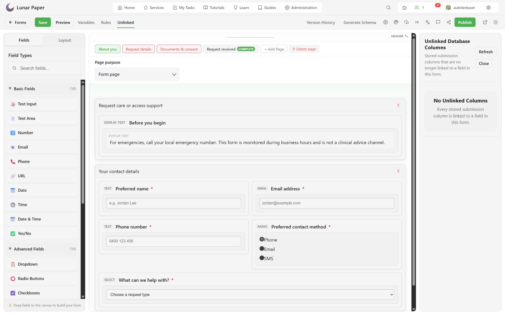 Healthy unlinked-columns state