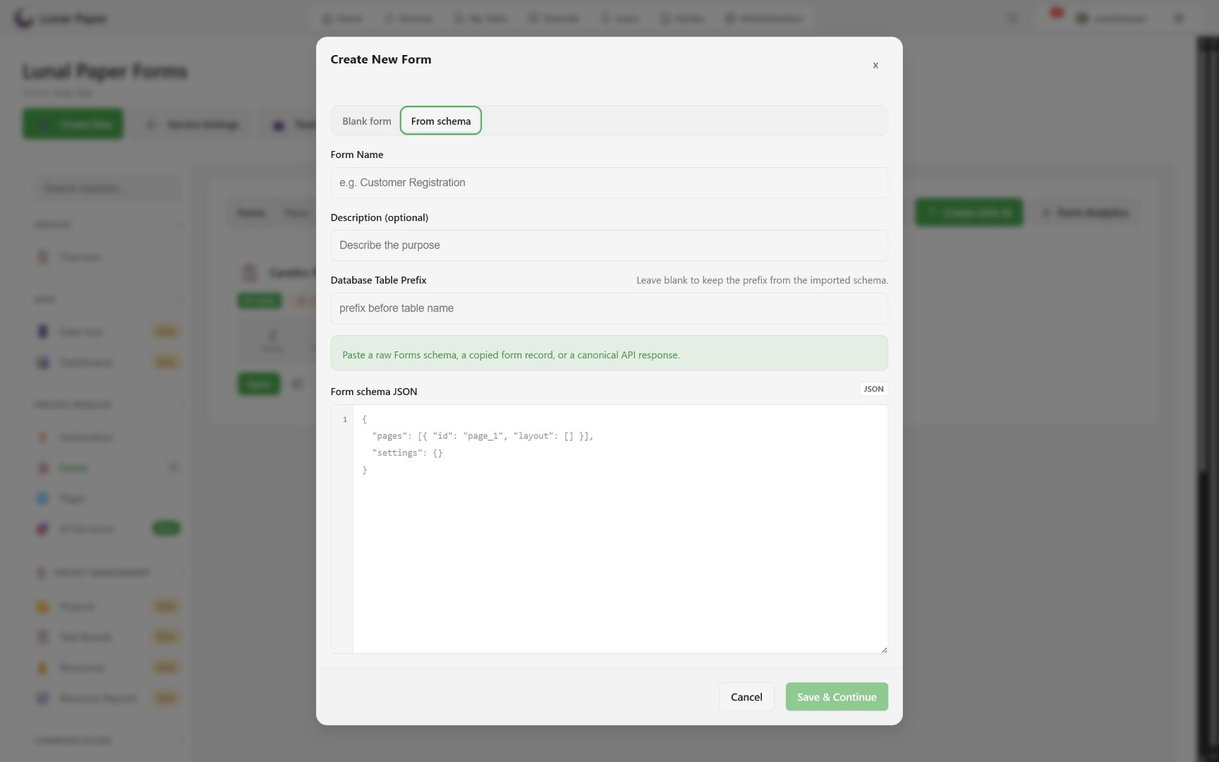 JSON schema import editor