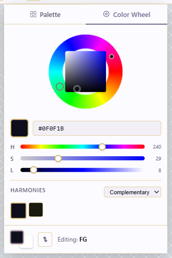 Color Wheel and harmony controls