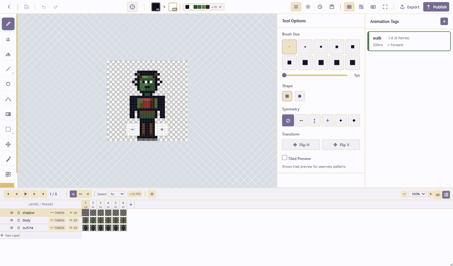 The editor with a character project open