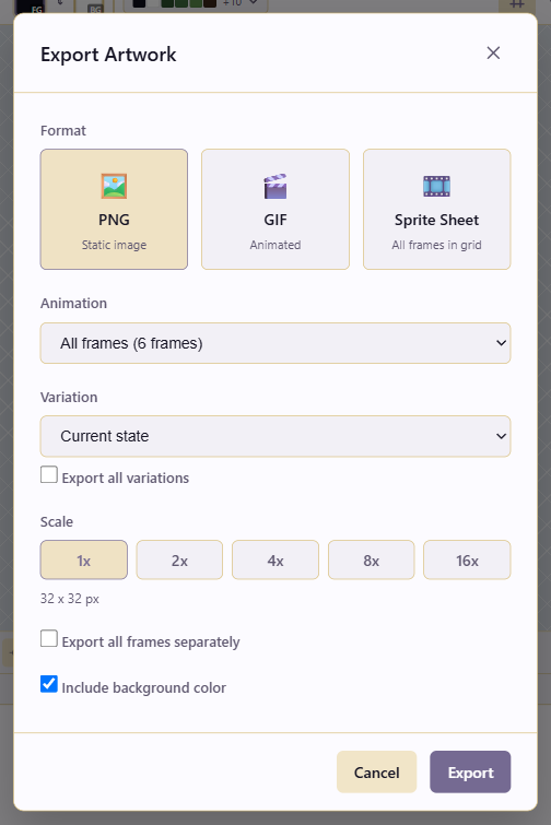 Export dialog
