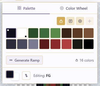 Palette controls and color list