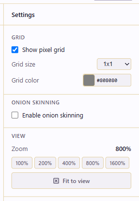 Settings panel with onion skinning