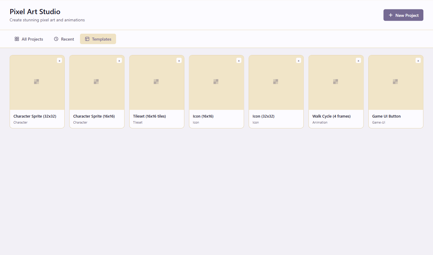 Templates tab in the project library