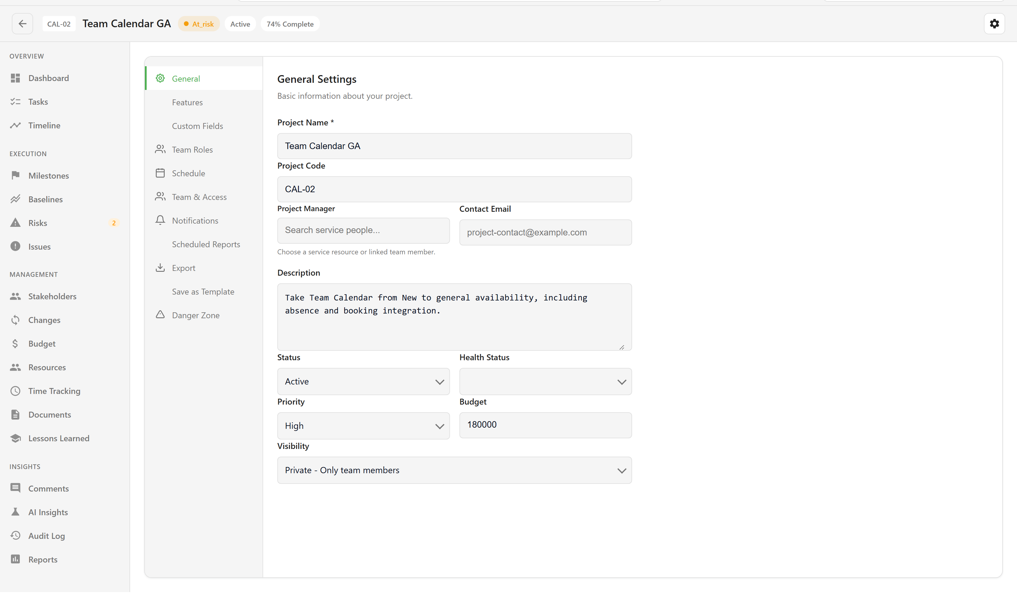 Project Settings, General section