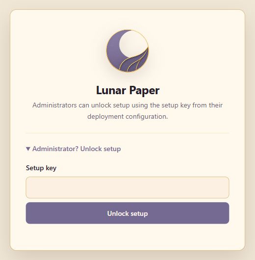 Setup unlock form with an empty setup-key field and an Unlock setup button.