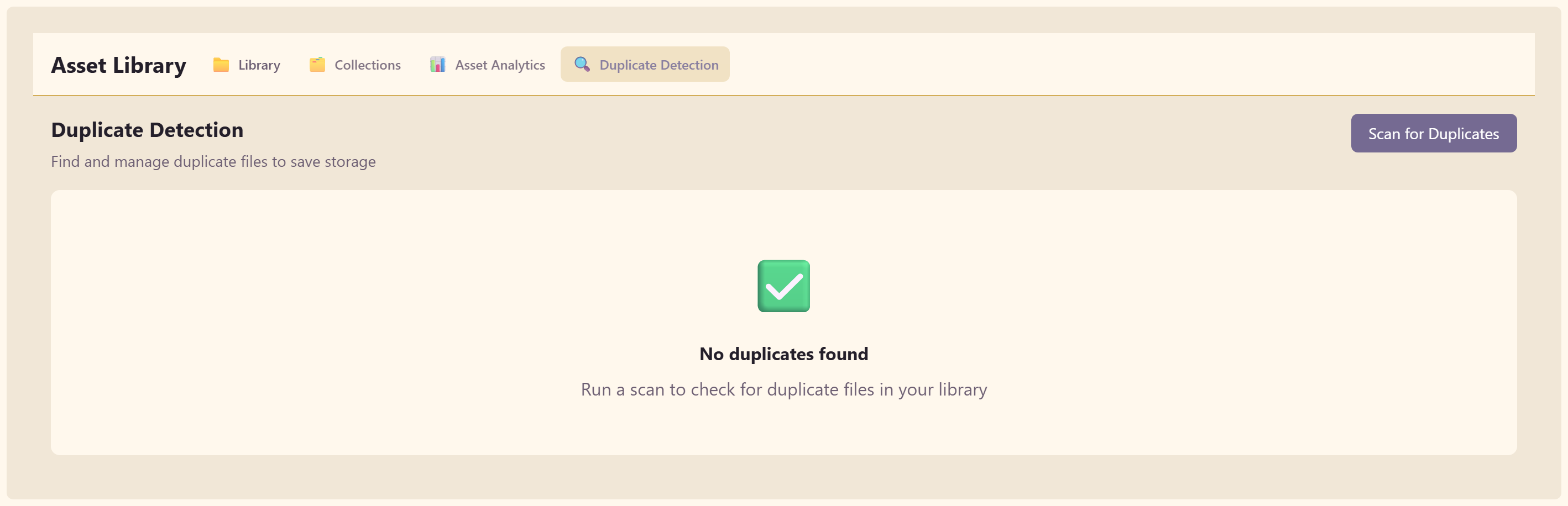 The Duplicate Detection tab with its scan control
