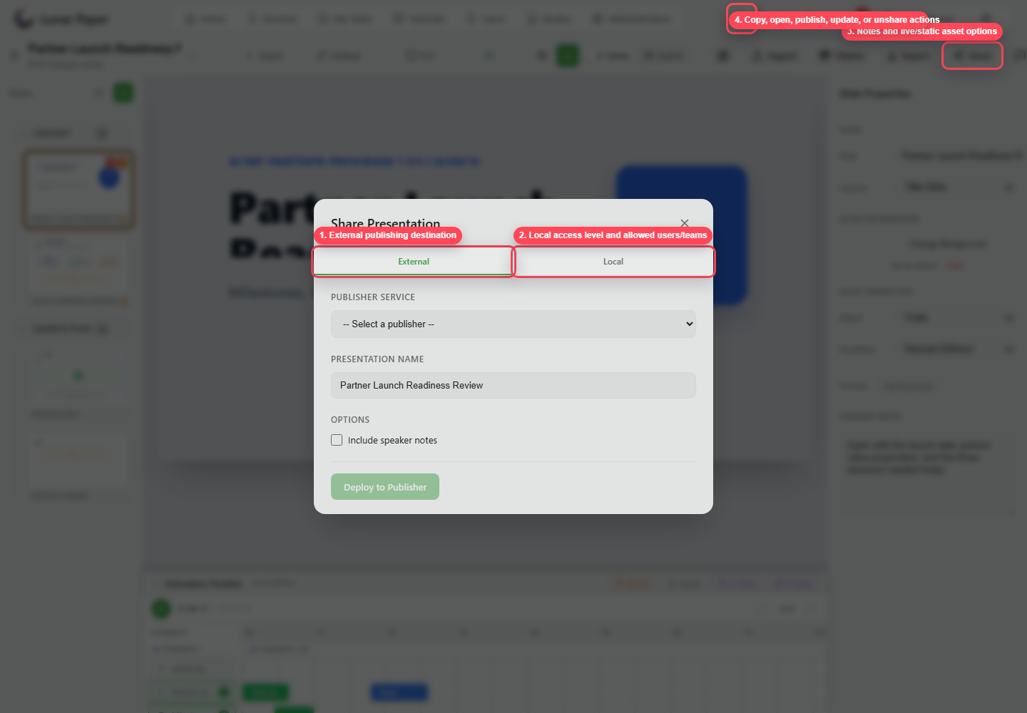 Share dialog with external and local tabs highlighted