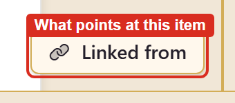 The backlinks control at the foot of a content item