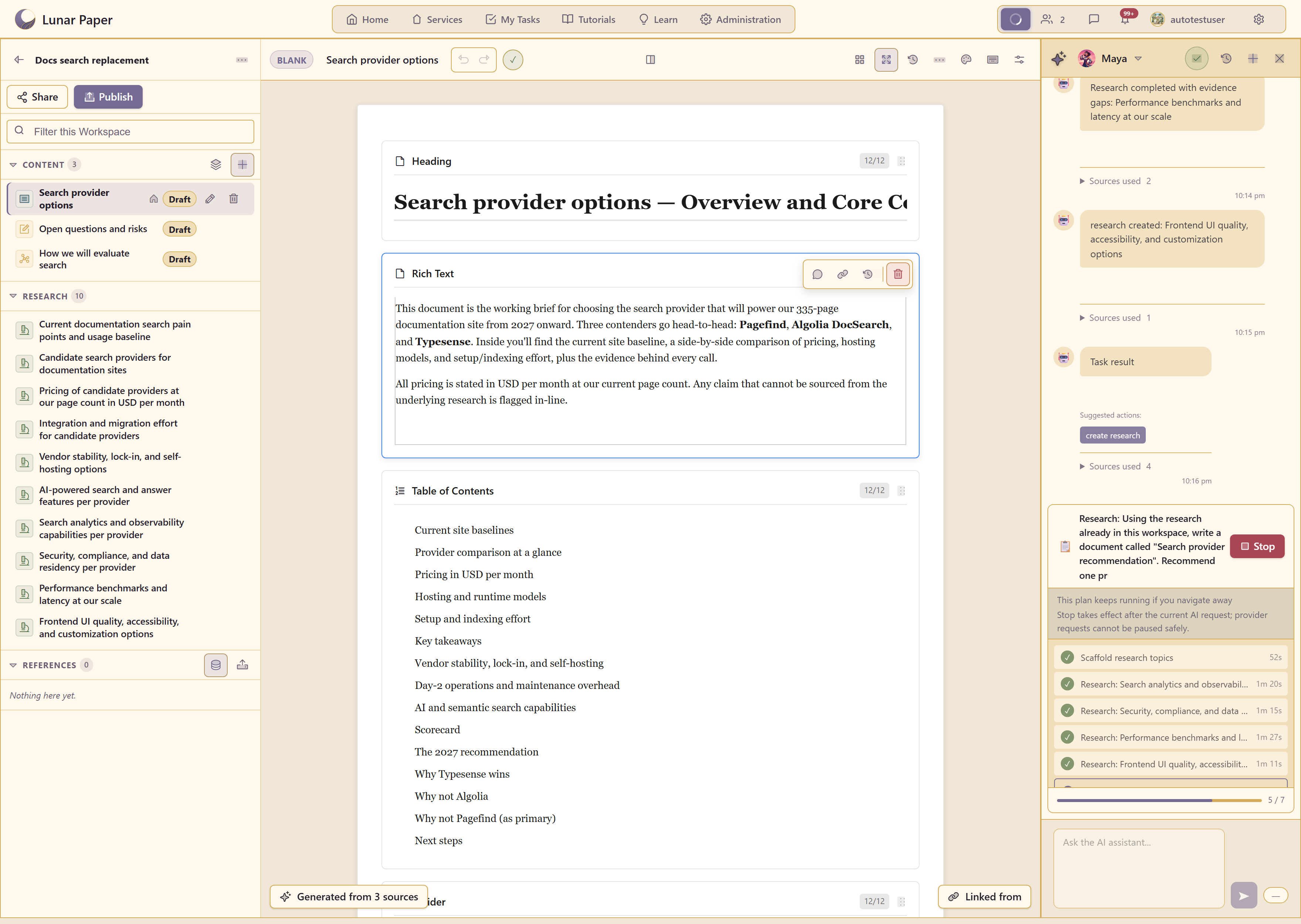 The generated document open in the workspace editor